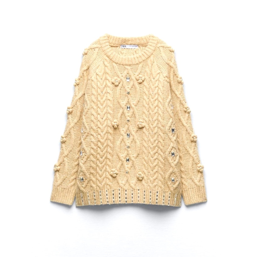 Zara pearl and jewel knit sweater size S